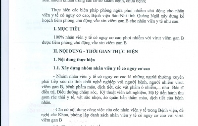 KẾ HOẠCH TIÊM PHÒNG CHỦ ĐỘNG VẮC XIN VIÊM GAN B CHO NHÂN VIÊN Y TẾ CÓ NGU